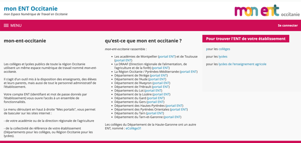 Mon ENT Occitanie connexion
