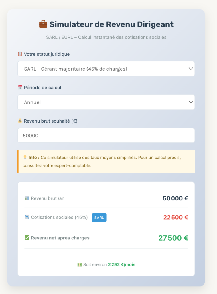Simulateur de revenu indépendant sur creation-entreprise-france.com